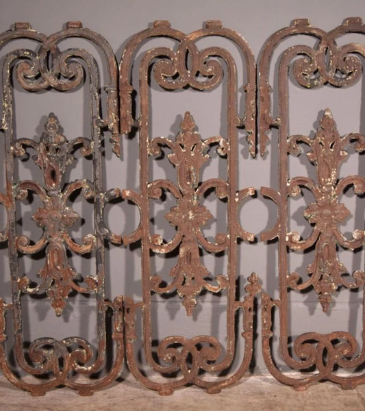 Set of 6 Matching 33" Tall French Cast Iron Panels/Fence/Window Grilles