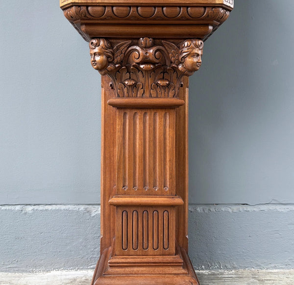 Antique French Donation Box Christianity with Angel Carvings in Solid Mahogany