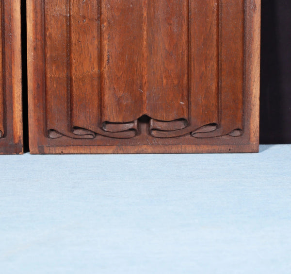 Antique Pair of French Gothic Revival Panels in Walnut w/Linen Fold Carvings