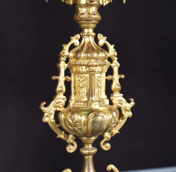 19" Tall Pair of Antique French Gilded Bronze Candelabra Candlesticks