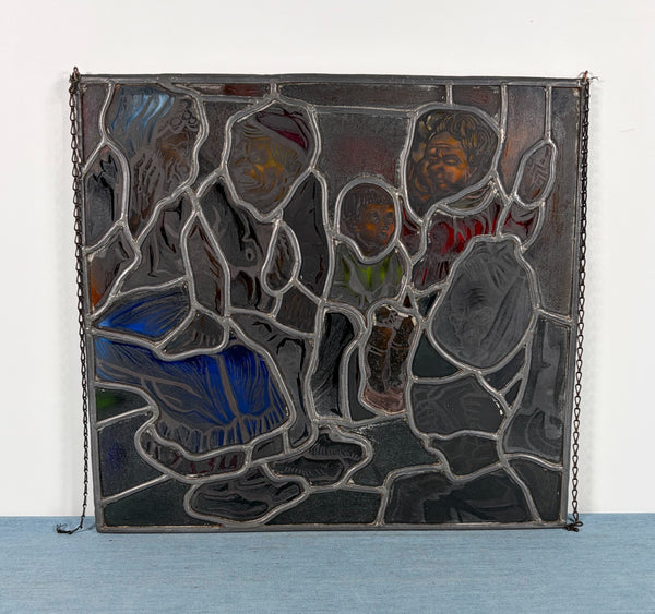 15" Tall Vintage French Stained/Leaded Glass Panel of a Doctor's Office