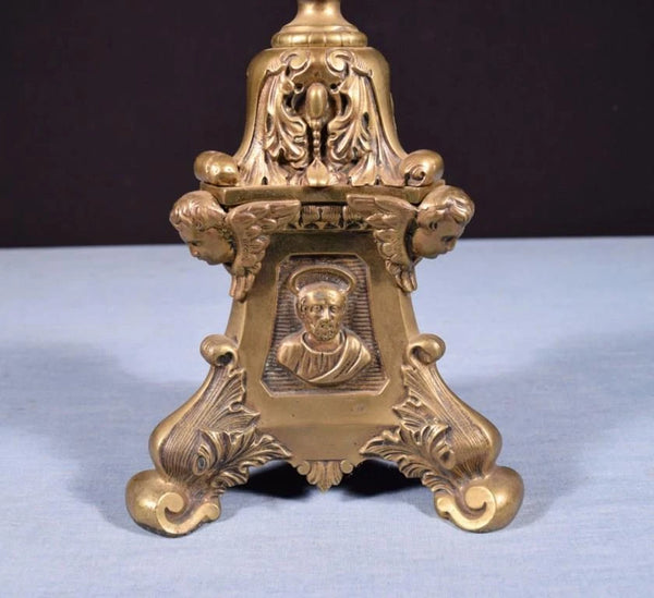 27" Antique Bronze Renaissance Revival Church Candlestick Candelabra w/Jesus