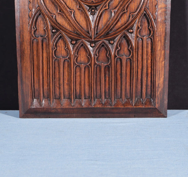 26" Large French Antique Gothic Revival Panel Solid Oak Wood Salvage Late 1800's