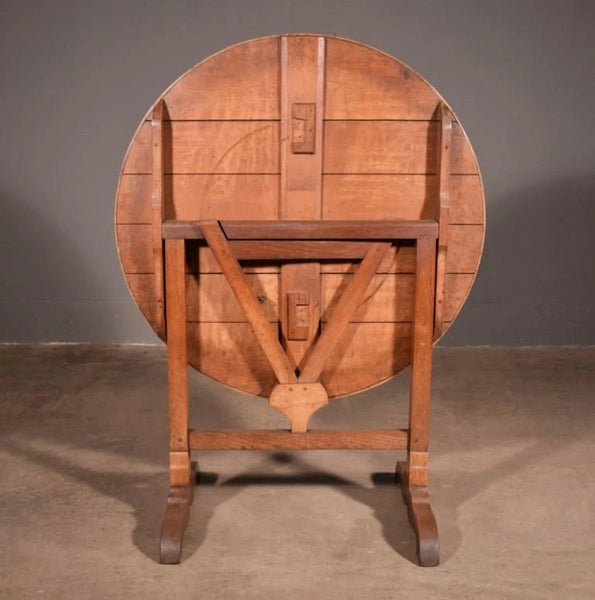 Antique French Solid Oak and Ash Rustic Wood Wine Tasting Table Tilt Top
