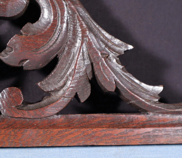 24" Wide Antique French Solid Oak Wood Highly Carved Detailed Crest