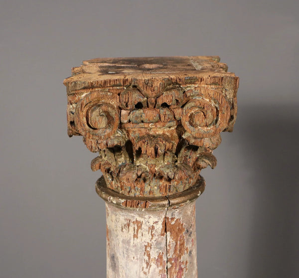 Antique French Solid Oak Highly Carved Corinthian Fireplace Side Pillars Rustic