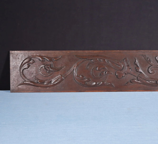 59" Wide Large Antique French Solid Oak Wood Panel/Crest Pediment w/Carvings