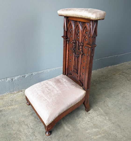Antique French Solid Oak Wood Church Prie Dieu/Kneeler Christian Highly Carved