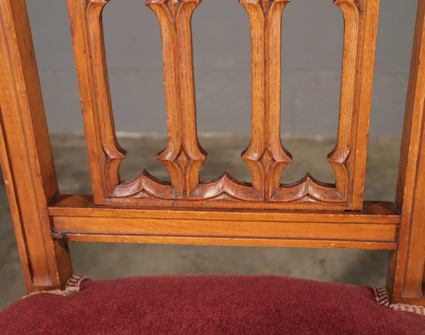 Antique French Gothic Revival Solid Oak Upholstered Prayer Chair (Prie Dieu)