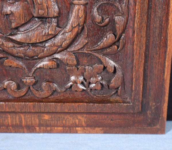 Antique French Solid Oak Highly Carved Panel with Portrait Carving Late 1800's