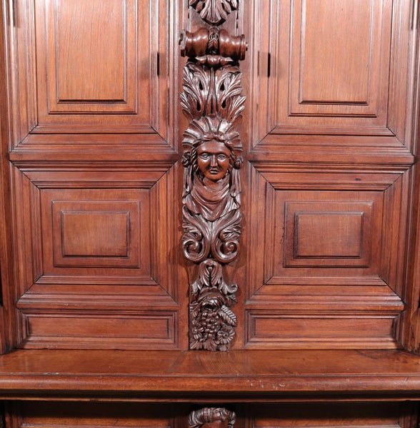 French Antique Solid Walnut Wood Neoclassical Gun Case/Cabinet with Carvings
