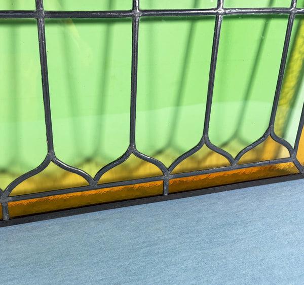 39" Wide Antique French Stained Glass Window Panel with Green & Yellow Glass