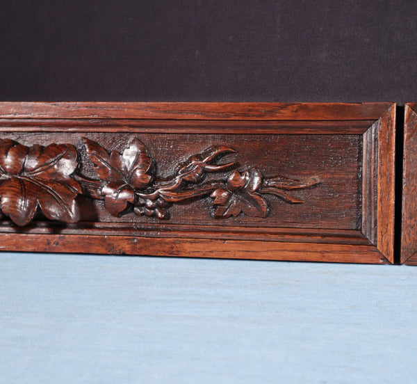 Pair of Antique Black Forest Carved Drawer Panels/Trim in Solid Oak Wood