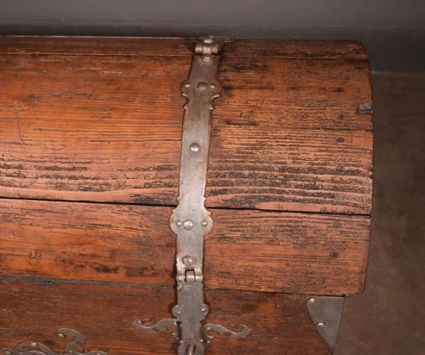Large Antique French Chest/Trunk in Solid Pine Wood With Iron Straps 1800's