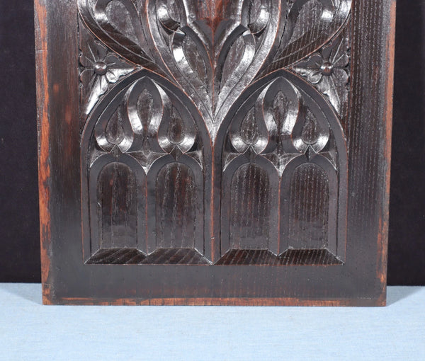 French Antique Gothic Revival Panel in Solid Chestnut Wood Salvage Late 1800's