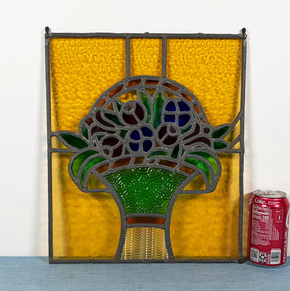 15" Tall Antique French Art Deco Stained/Leaded Glass Panel of Flowers