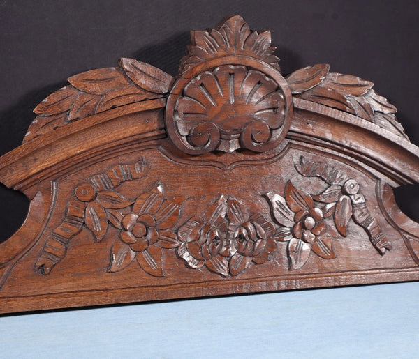 45" Wide Antique French Solid Oak Wood Highly Carved Detailed Crest