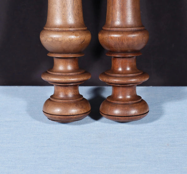 15" Tall Pair of French Antique Solid Walnut Wood Posts/Pillars/Trim Salvage