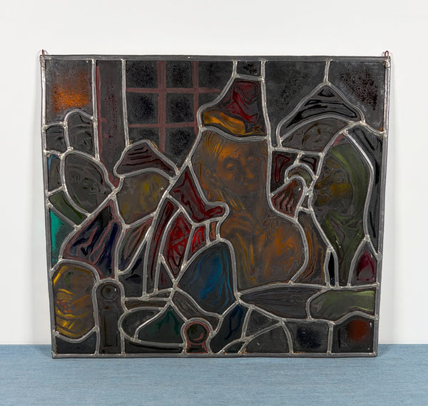 15" Tall Vintage Belgian Stained/Leaded Glass Panel Of a Doctor Operating