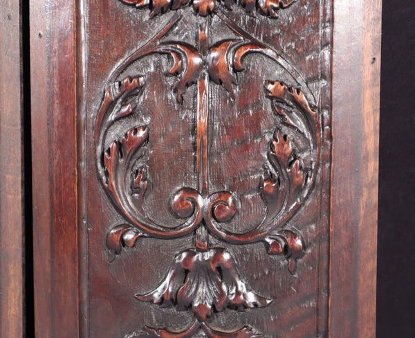 21" Tall Pair of Antique French Solid Walnut Wood Highly Carved Panels