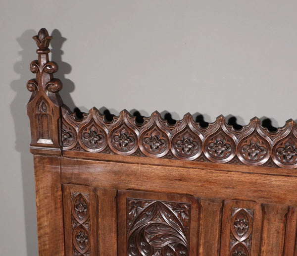 Antique French Gothic Revival Walnut Wood Bench/Settee/Chair Highly Carved