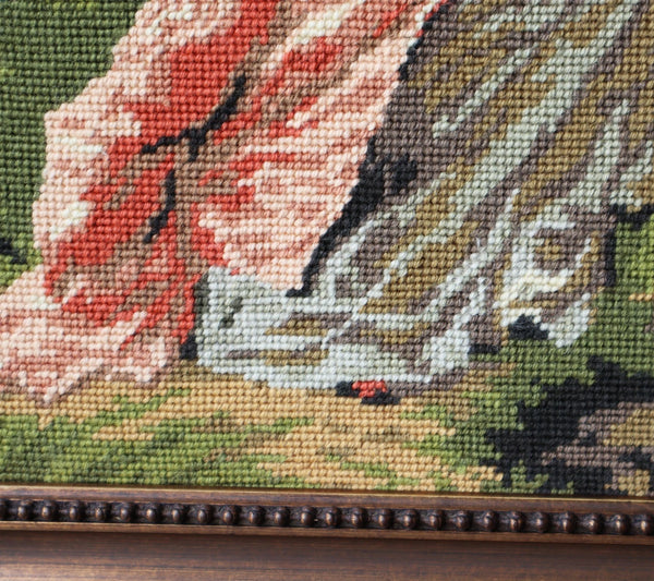 Vintage French Framed Needle Point of Fragonard's "Le Chiffre D'amour"
