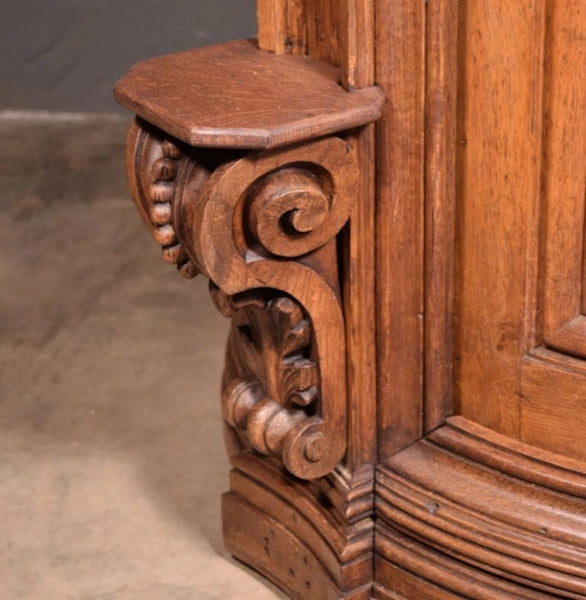 93" Tall Antique French Solid Oak Church Statuary Cabinet with Rotating Door