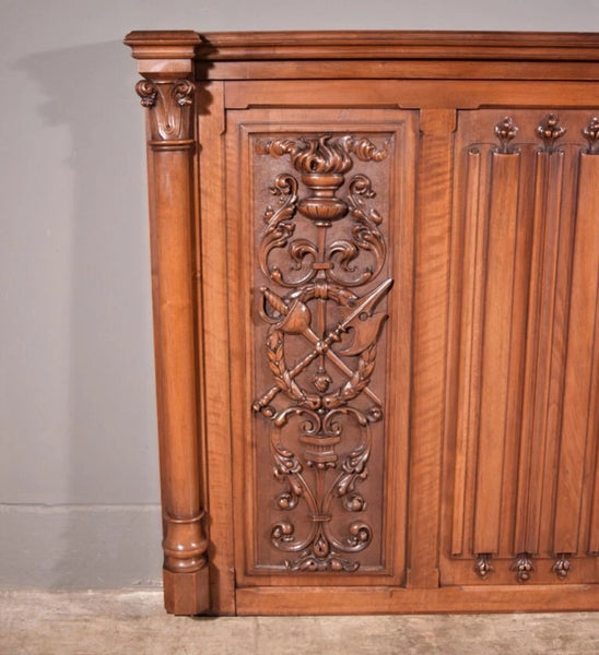 88" Wide Antique French Panel/King Size Headboard in Solid Walnut w/Knight
