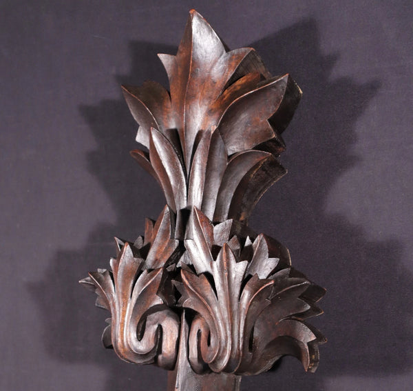 59" Wide Antique French Gothic Revival Crest/Pediment in Solid Walnut & Oak Wood