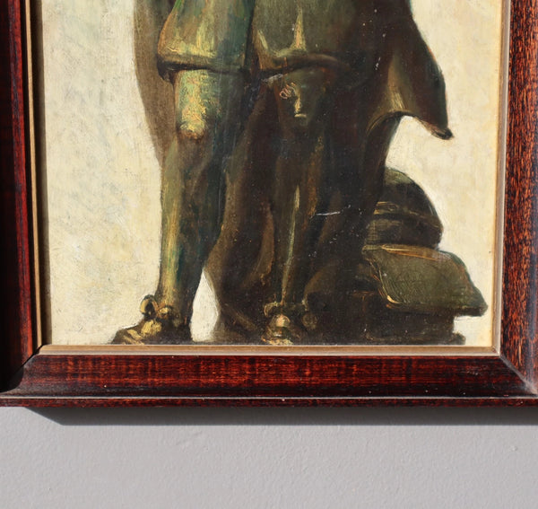 Antique Framed Oil on Panel Painting/Study of Statue of Simon Stevin in Brugge