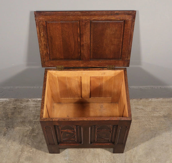 24" Wide Vintage French Gothic Chest/Trunk in Oak Wood With Carvings