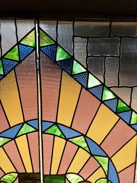 43" Tall Pair of Antique French Art Deco Stained Glass Window Panels