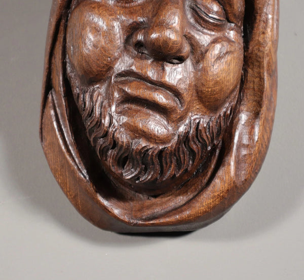 11" Tall Large Vintage Decorative Highly Carved Face/Head in Solid Oak Wood