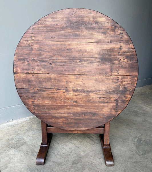 Antique French Solid Oak and Pine Rustic Wood Wine Tasting Table with Tilt Top