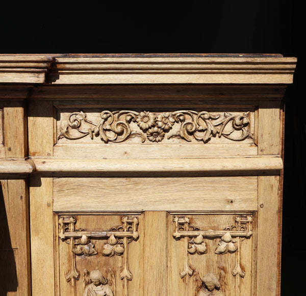 84" Wide Antique French Renaissance Revival Altar/ Tabernacle Highly Carved Oak