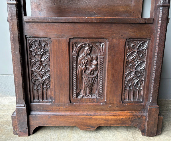 Late 1700's Antique French Gothic Throne Chair Bench/Settee/Chair Carved Oak