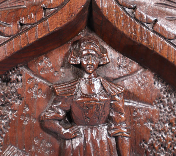 Pair of French Antique Highly Carved Breton Panels in Solid Chestnut Wood