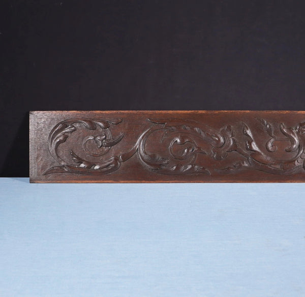 59" Wide Large Antique French Solid Oak Wood Panel/Crest Pediment w/Carvings
