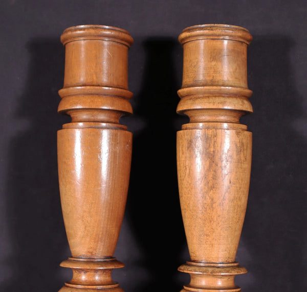 23" Tall Pair of French Antique Solid Walnut Wood Posts/Pillars/Trim Salvage