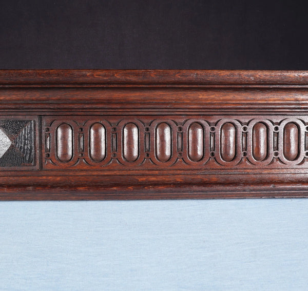 67" Wide Antique French Solid Oak Wood Mantel/Panel/Crest Pediment w/Carvings