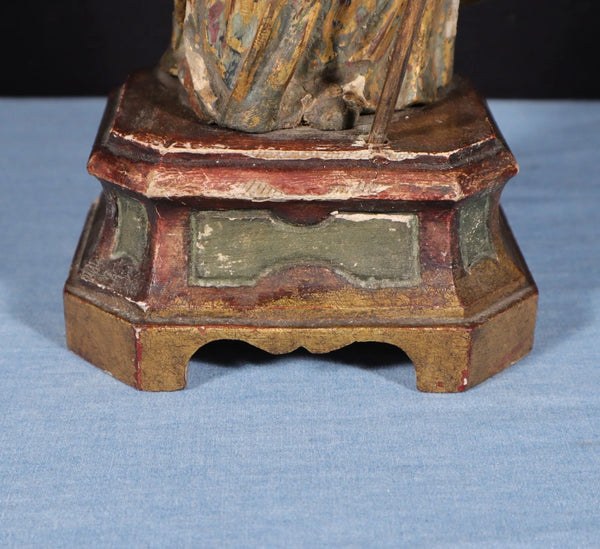 12" Antique Carved/Painted Pine Wood Statue/Sculpture St. Nicholas Late 1800's