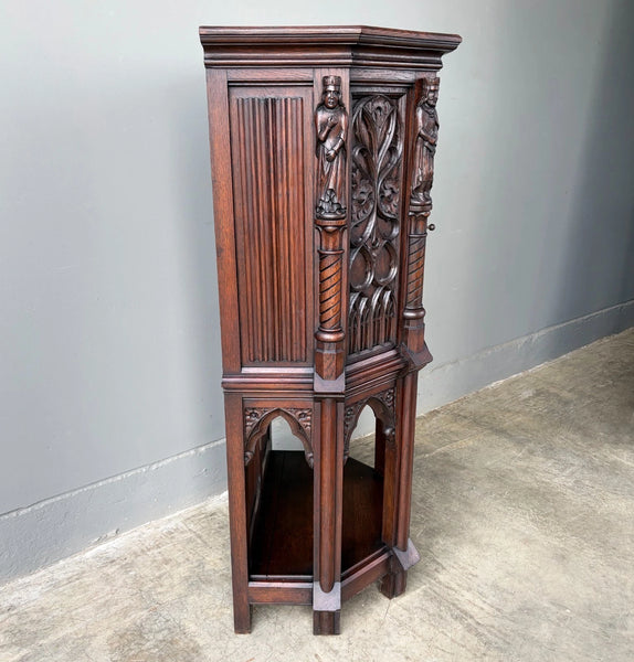Vintage French Gothic Revival Cabinet/Console/Sideboard, Highly Carved Oak Wood