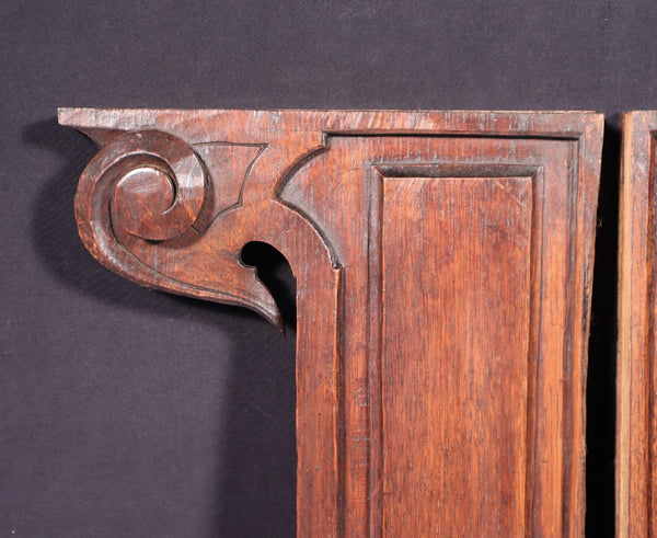 Pair of 11" Tall French Antique Carved Solid Oak Wood Brackets Trim Pieces