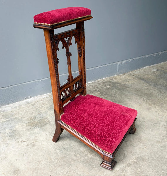 Share French Antique Solid Oak Wood Church Prie Dieu/Kneeler Christian Highly Carved