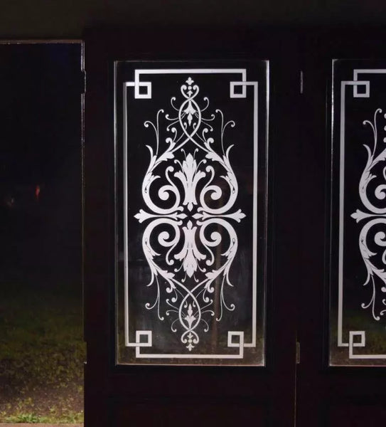 Set of 4 Antique French Etched Glass Doors Frosted Glass with Pattern