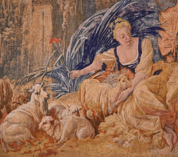 8 Foot Wide Vintage French Hanging Tapestry After Francoise Boucher's "The Nest"