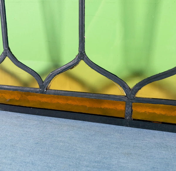 40" Wide Antique French Stained Glass Window Panel with Green & Yellow Glass