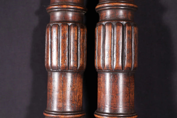 Pair of 27" Vintage French Solid Oak Wood Gothic Posts/Pillars/Columns