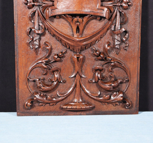 17" Tall French Antique Solid Walnut Wood Highly Carved Panel Salvage