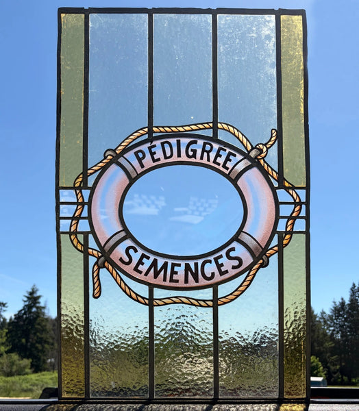 25" Tall Vintage Belgian/Flanders Stained/Leaded Glass Panel "Pedigree Semences"